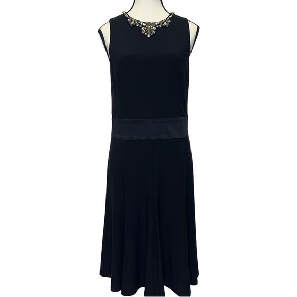 Elegant Lauren Ralph Lauren Black Embellished Midi Dress - Size 8 - Picture 1 of 10